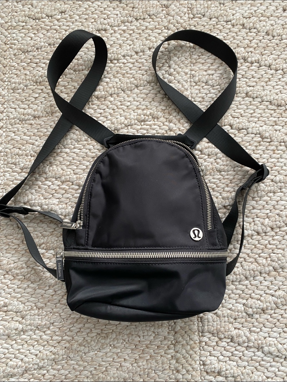 lululemon athletica Black Mini Backpack with Silver Zippers